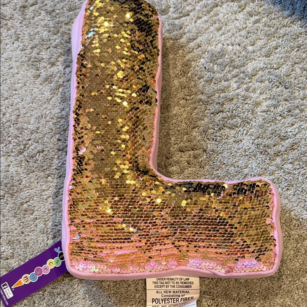 Sequin L-Shaped Accent Pillow in Pink and Iridescent